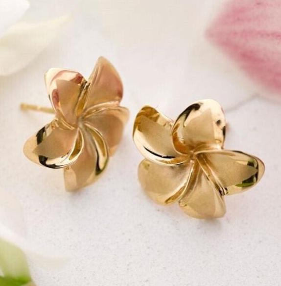 14K Gold Plumeria Earrings Large