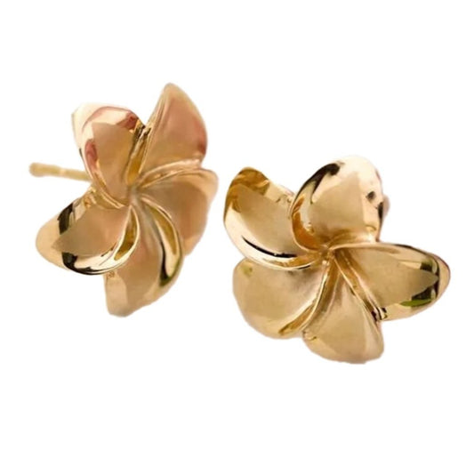 14K Gold Plumeria Earrings Large